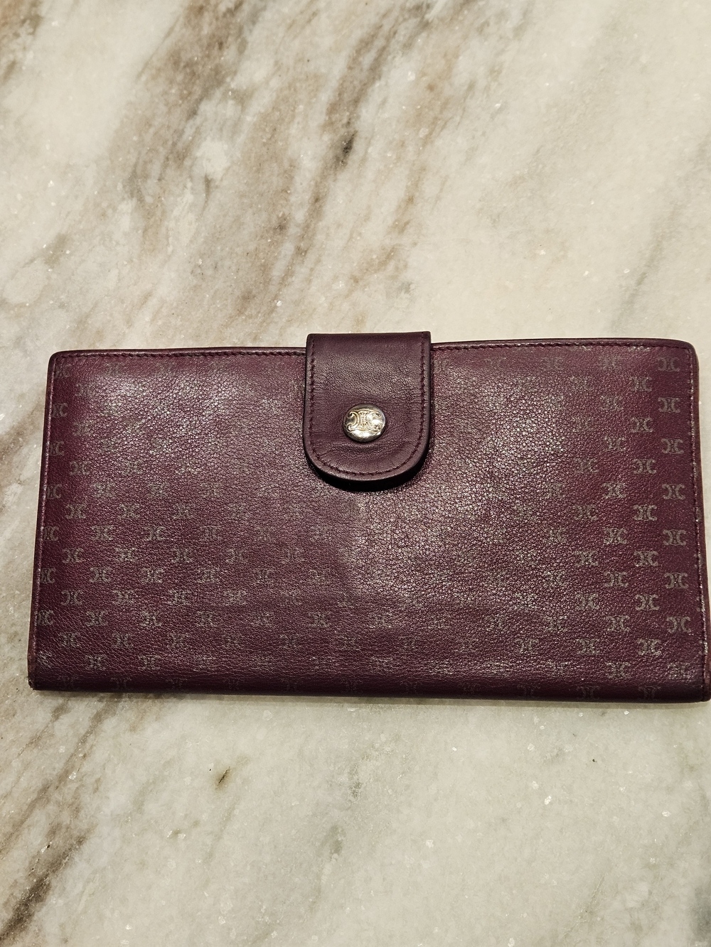 Vintage Céline Macadam Long Bi-Fold Envelope Wallet, Burgundy Bordeaux Leather